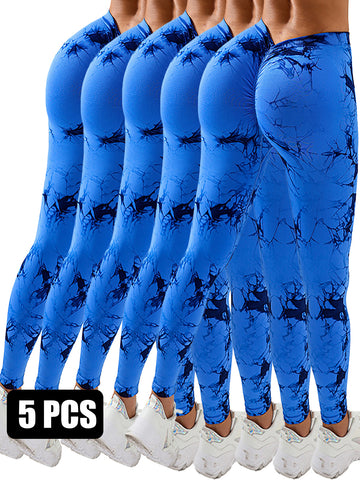 5pcs Dyed Yoga Pants With A Waistband At The Lower Back Active Yoga Pants