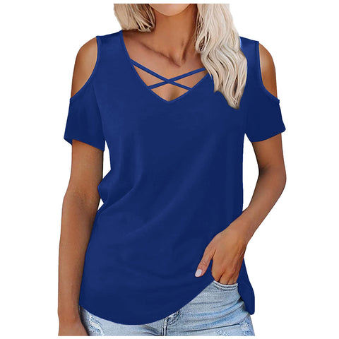 V-neck Short Sleeve Loose T-shirt Women