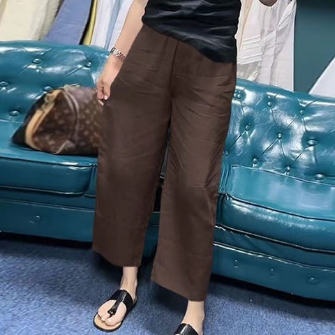 Women's Solid Color Linen Cropped Straight Casual Pants