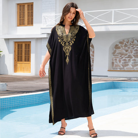 Rayon Embroidered Beach Sun Protection Clothing Dress Women