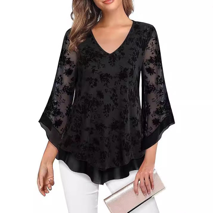 Women's Summer 34 Flare Sleeve Top