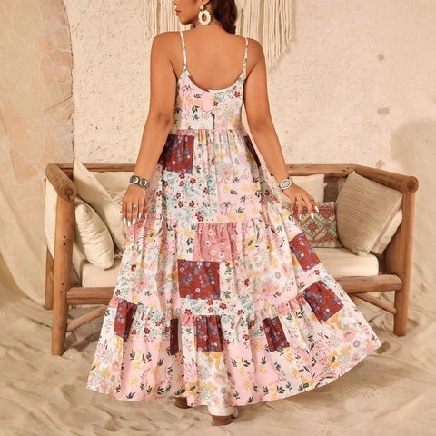 European And American Style Dress Spaghetti Strap Suspender Floral Dress