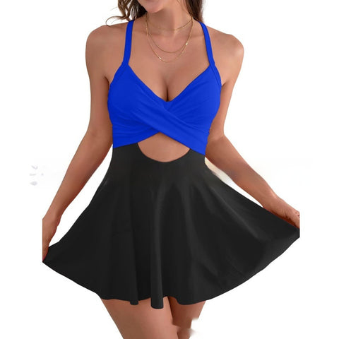 Color Matching Cross Plus Size One-piece Suspender Skirt