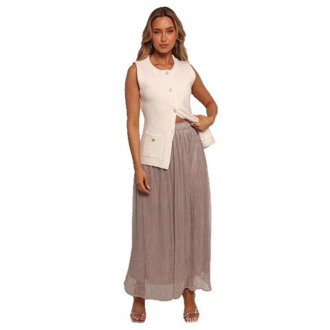 Solid Color Streamer Yarn Skirt Women's Summer High Waist Slimming A- Line Bright Silk Skirt French Style