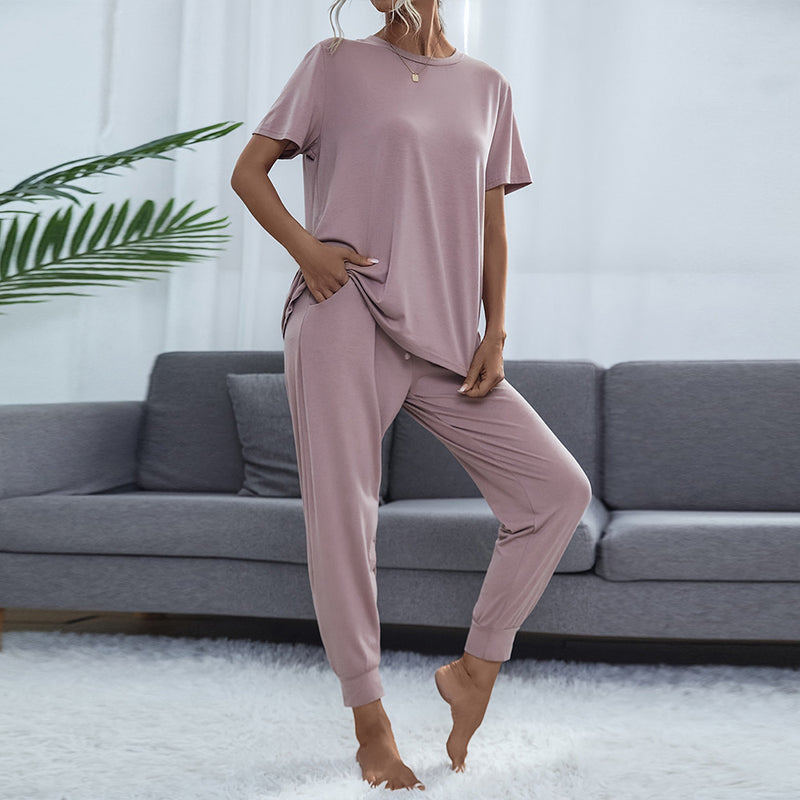 Women's Pocket Short Sleeve Trousers Suit