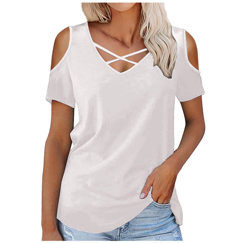 V-neck Short Sleeve Loose T-shirt Women
