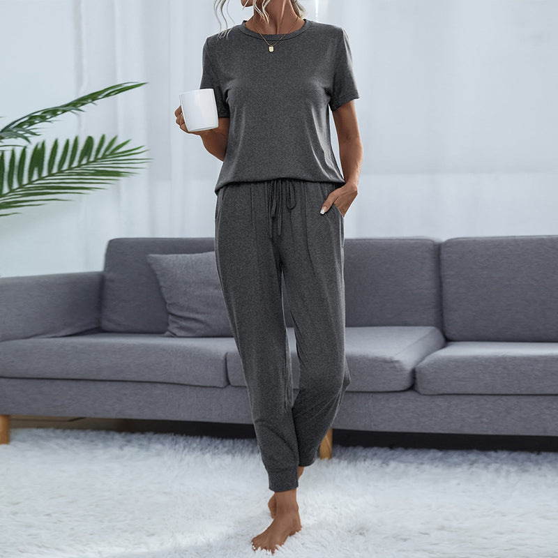 Women's Pocket Short Sleeve Trousers Suit