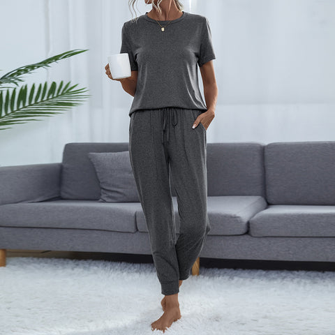 Women's Pocket Short Sleeve Trousers Suit