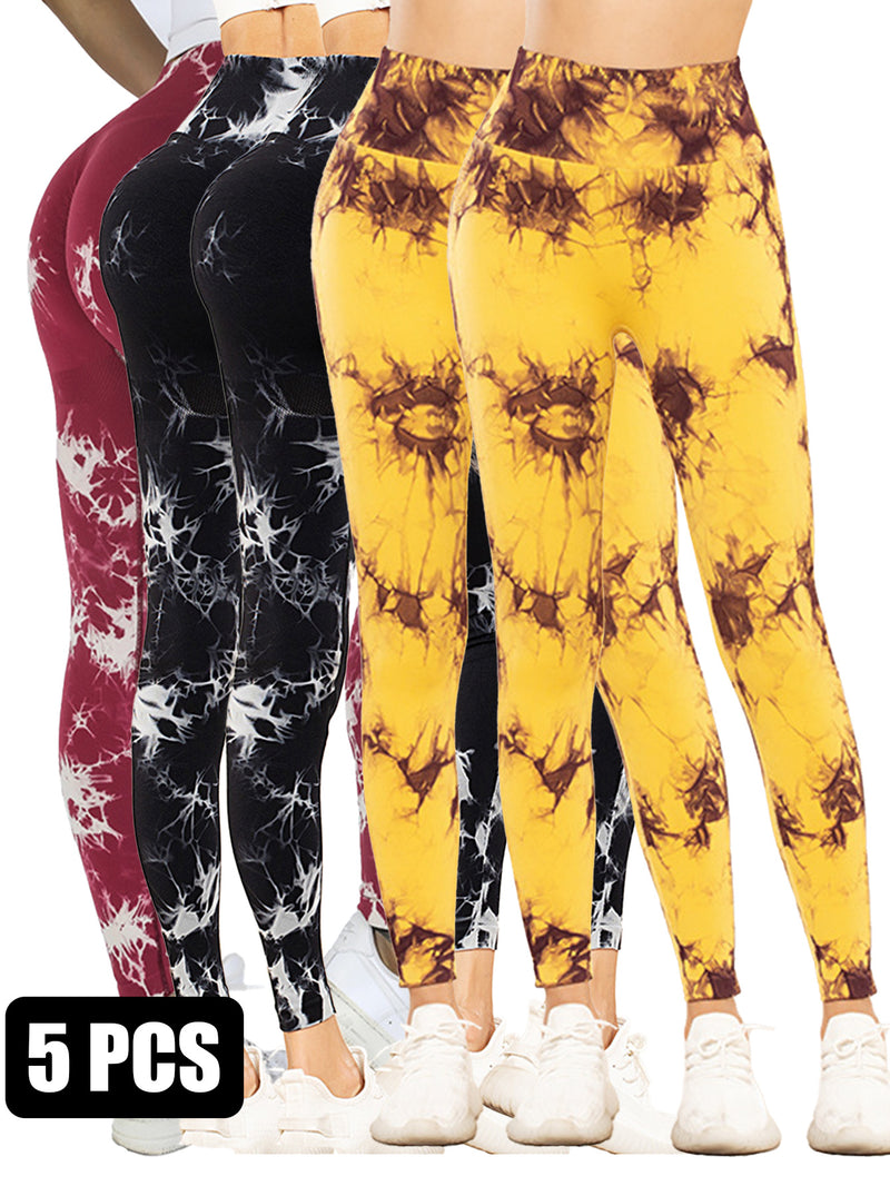 5PCS Tie-dye Cut-out Leggings Fitness Yoga Pants For The Gym