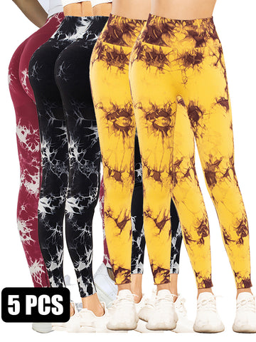5PCS Tie-dye Cut-out Leggings Fitness Yoga Pants For The Gym