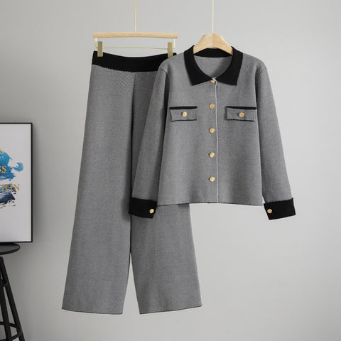 Classic Style Fashion Women's Temperament Coat Wide-leg Pants Two-piece Set