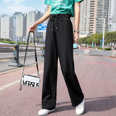 White Wide Leg Pants Female High Waist Drooping Ice Silk Leggings