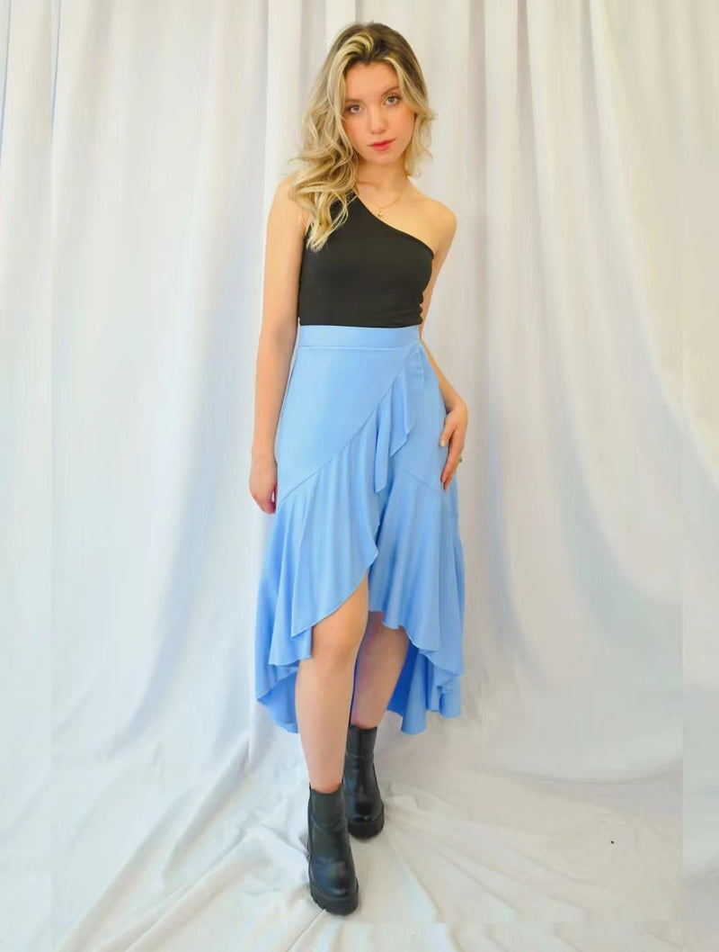 European And American Solid Color Stitching Drape Dovetail Rubber Band High Waist Fashion Leisure Women's Skirt