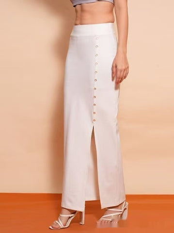 European And American Women's Clothing Sunken Stripe Rib Temperament Split Button Sheath High Waist Skirt