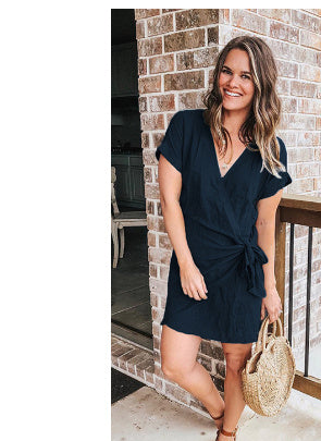 V-neck Lace-up Irregular Female Dress