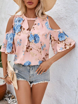 Casual Open Shoulder Short Sleeve Shirt For Women