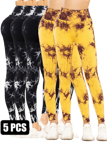 5PCS Tie-dye Cut-out Leggings Fitness Yoga Pants For The Gym